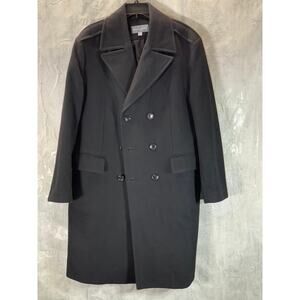 MICHAEL KORS Men's Black Classic-Fit Double Breasted Wool Blend Peacoat SZ 44S